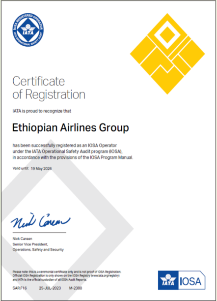 IATA Operational Safety Audit (IOSA) Certificate of Registration